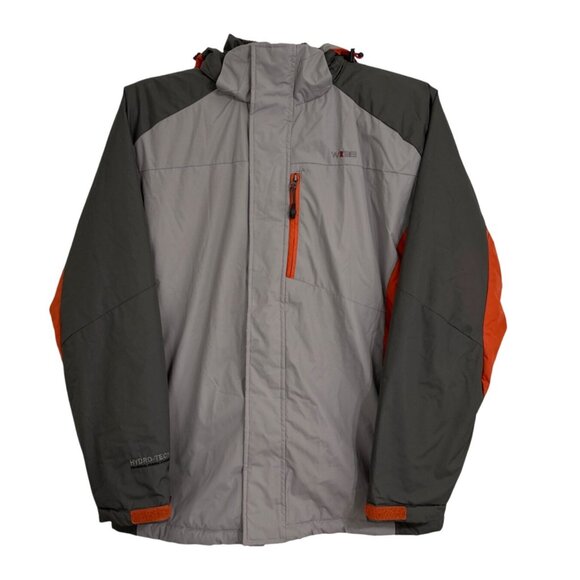 Weatherproof 32° Mens L Polyester Hooded Jacket Gray & Orange Lined Gorpcore - Picture 1 of 9